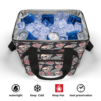 Skull and Pink Rose Insulated Leakproof Cooler Bag Lunch Box - DeRose Seasonal