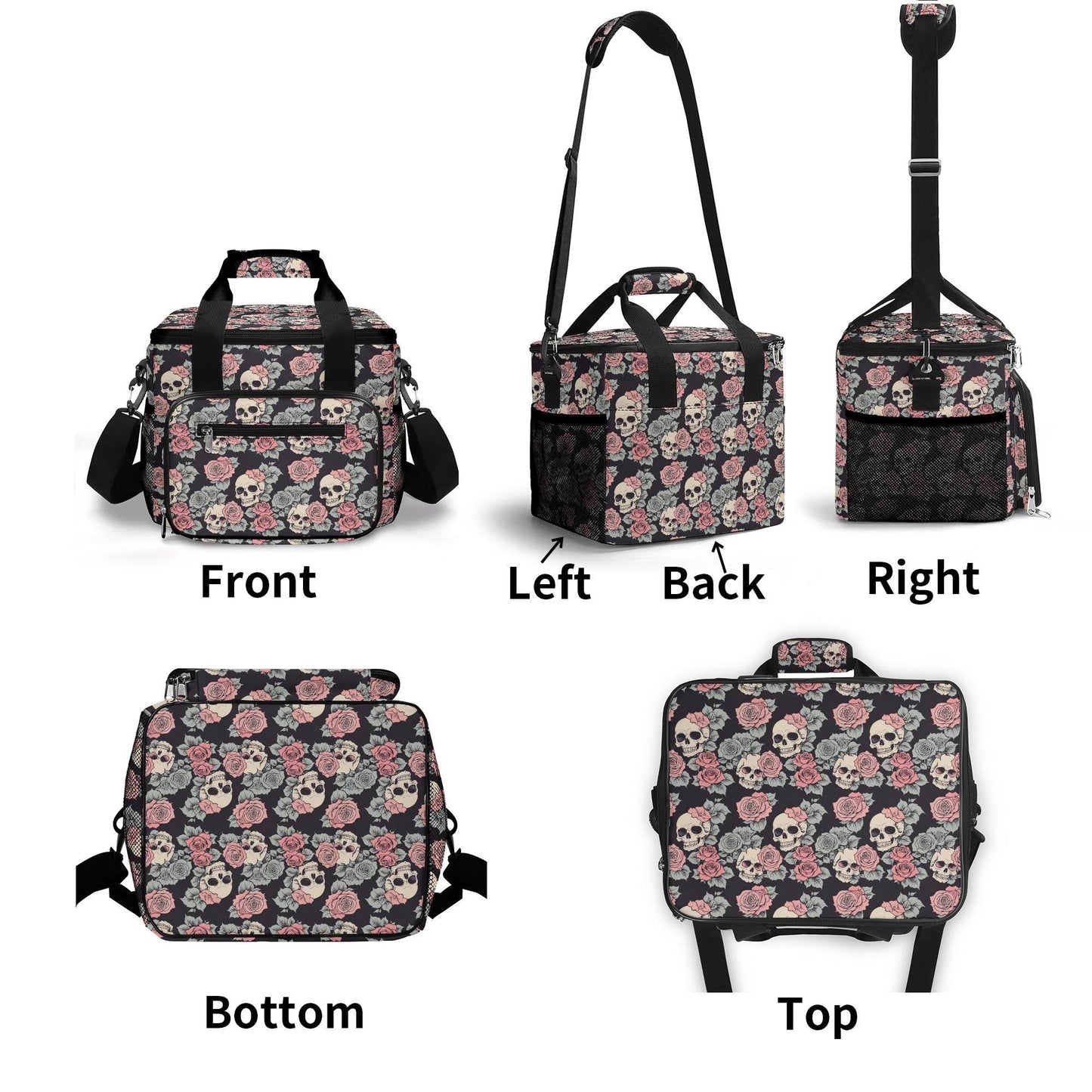Skull and Pink Rose Insulated Leakproof Cooler Bag Lunch Box - DeRose Seasonal