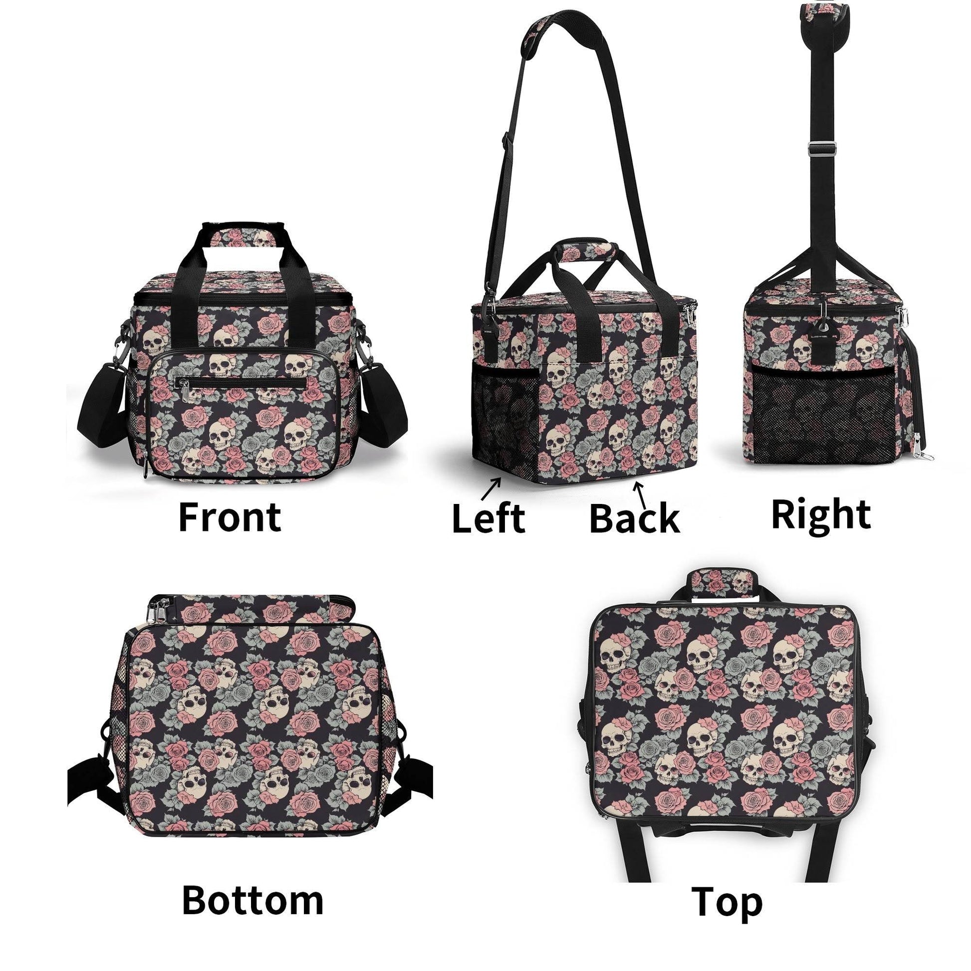 Skull and Pink Rose Insulated Leakproof Cooler Bag Lunch Box - DeRose Seasonal