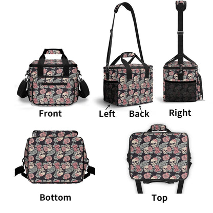 Skull and Pink Rose Insulated Leakproof Cooler Bag Lunch Box - DeRose Seasonal