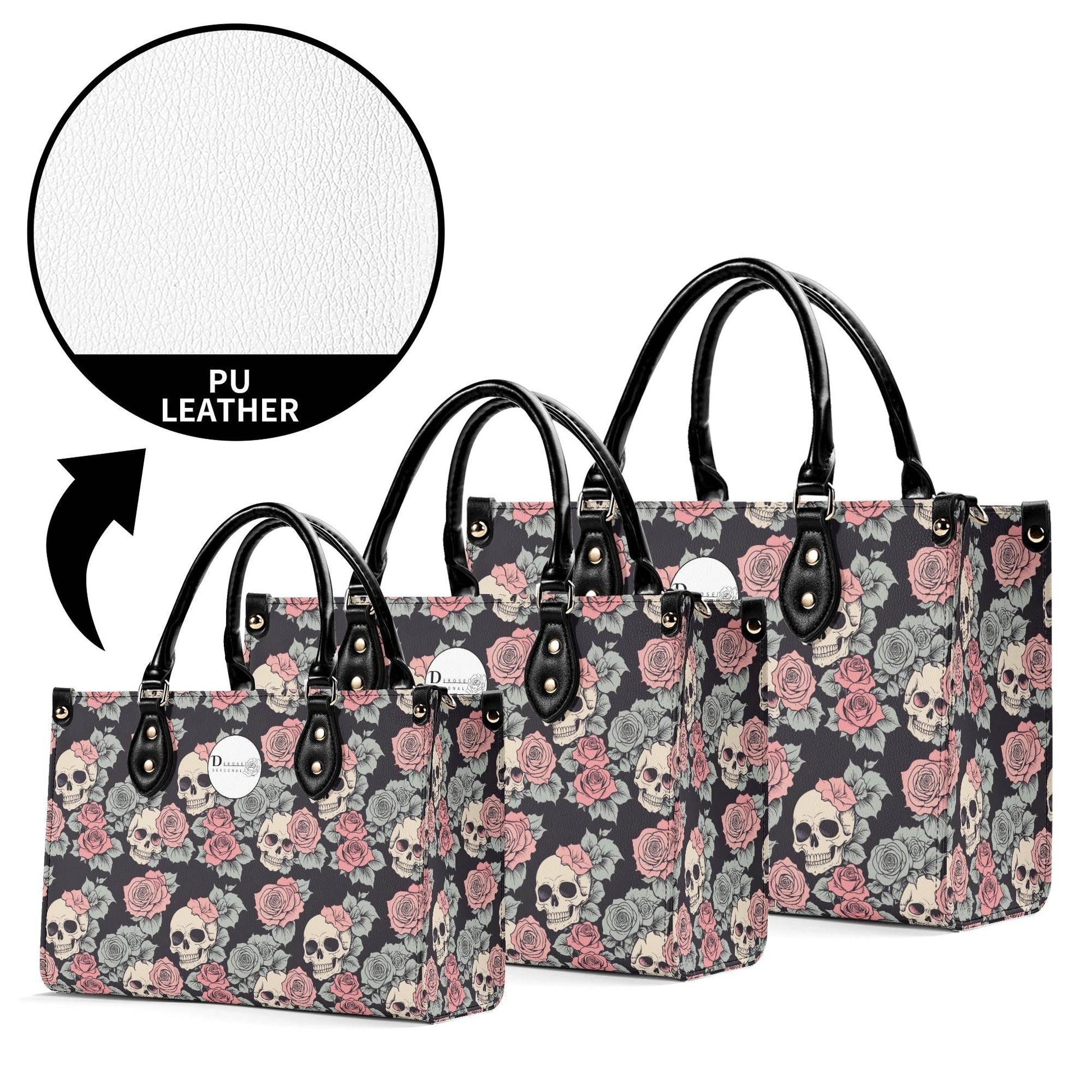 Skull and Pink Rose Luxury Women's Leather Handbag - DeRose Seasonal