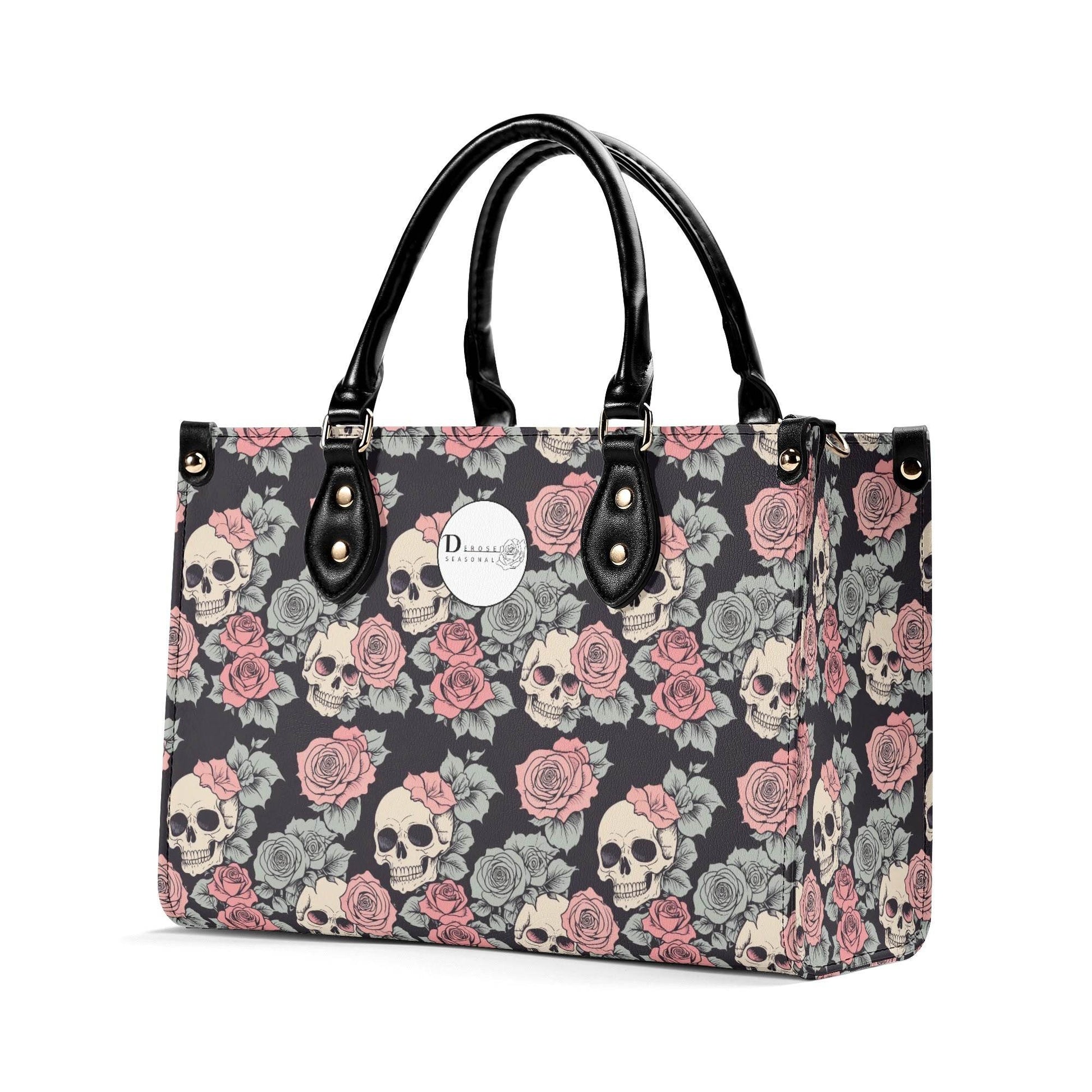 Skull and Pink Rose Luxury Women's Leather Handbag - DeRose Seasonal