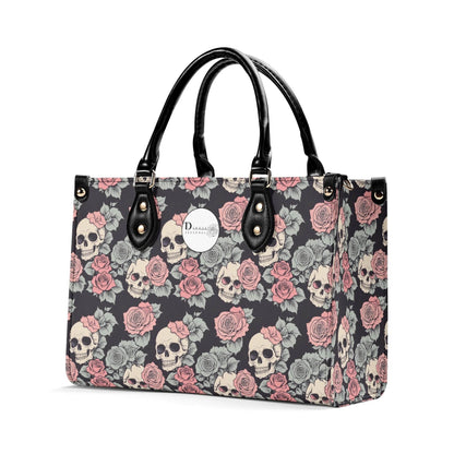 Skull and Pink Rose Luxury Women's Leather Handbag - DeRose Seasonal