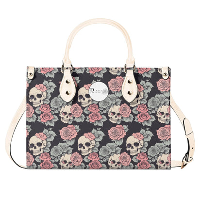 Skull and Pink Rose Luxury Women's Leather Handbag - DeRose Seasonal