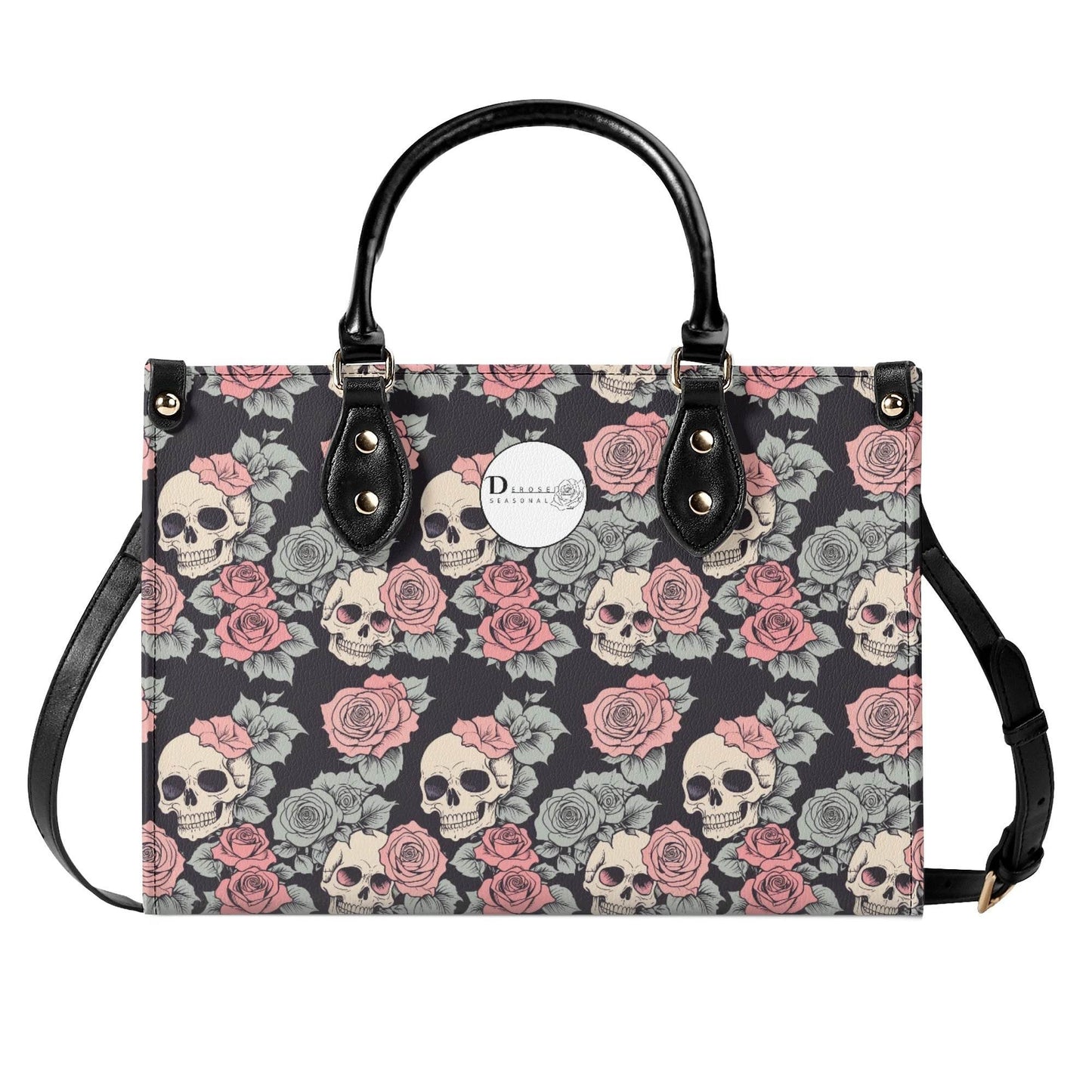 Skull and Pink Rose Luxury Women's Leather Handbag - DeRose Seasonal