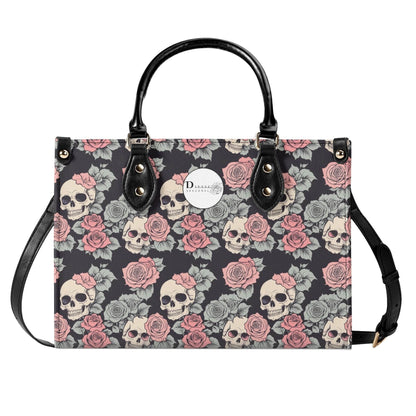Skull and Pink Rose Luxury Women's Leather Handbag - DeRose Seasonal