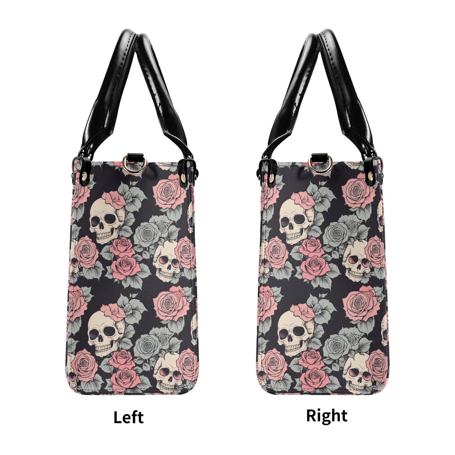 Skull and Pink Rose Luxury Women's Leather Handbag - DeRose Seasonal