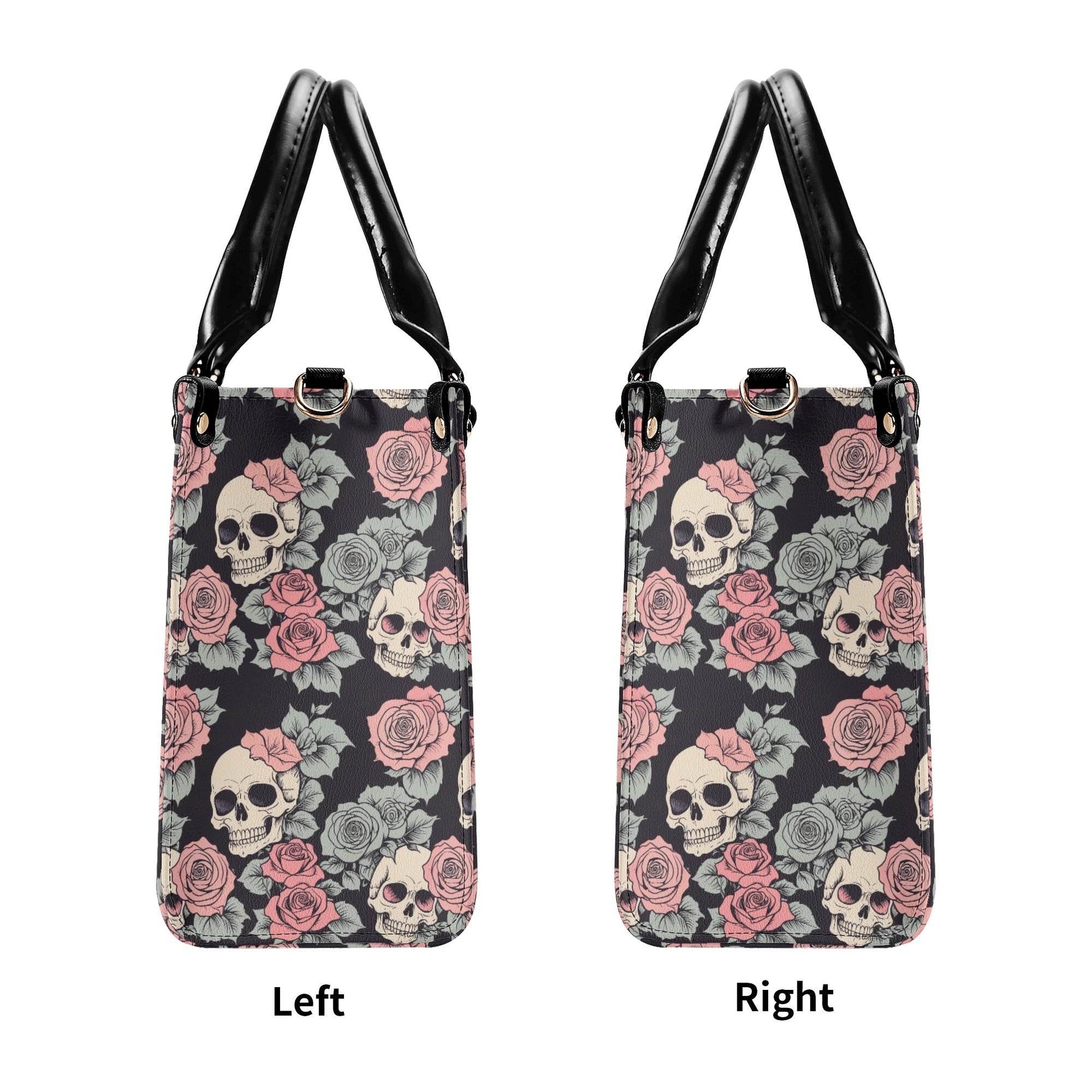 Skull and Pink Rose Luxury Women's Leather Handbag - DeRose Seasonal