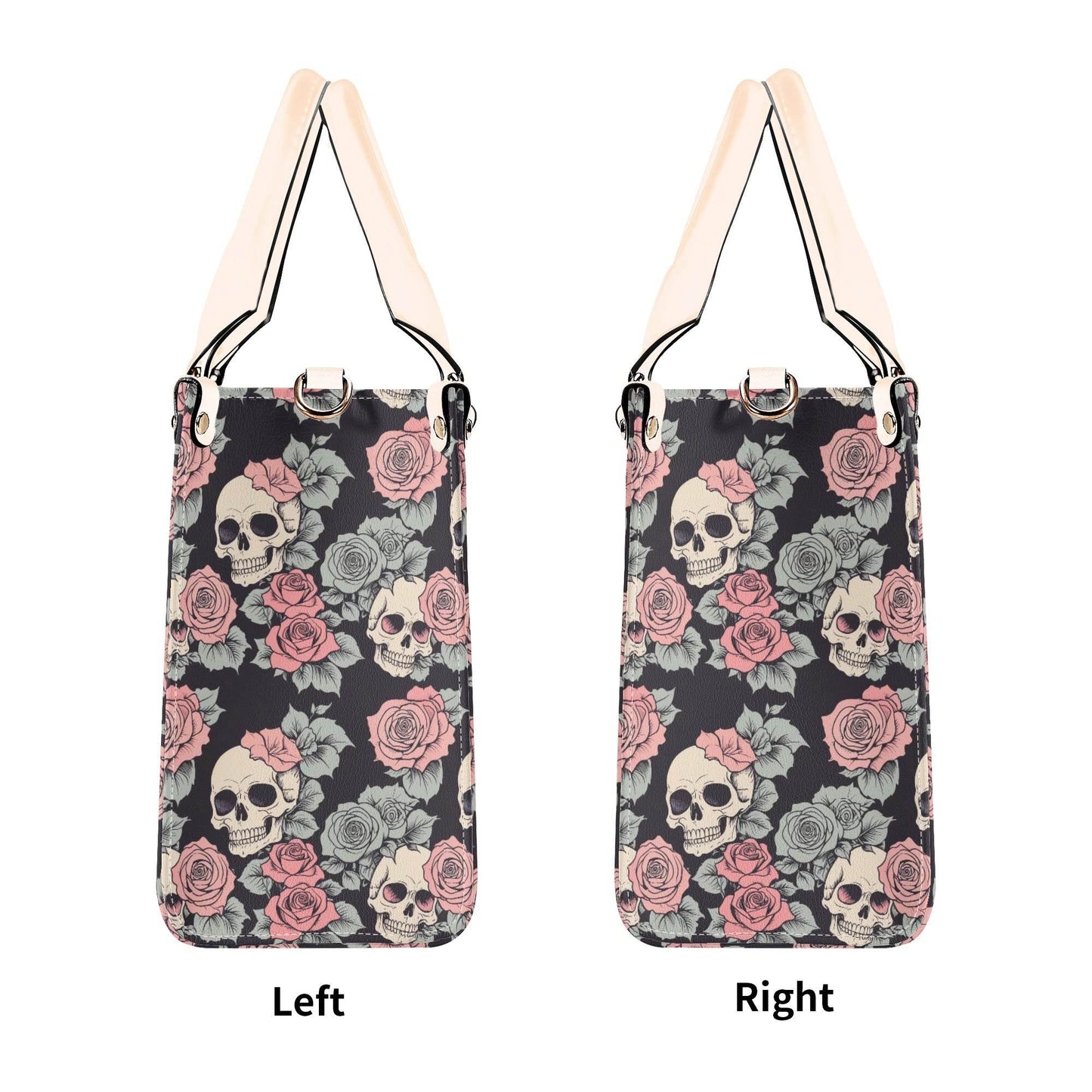 Skull and Pink Rose Luxury Women's Leather Handbag - DeRose Seasonal