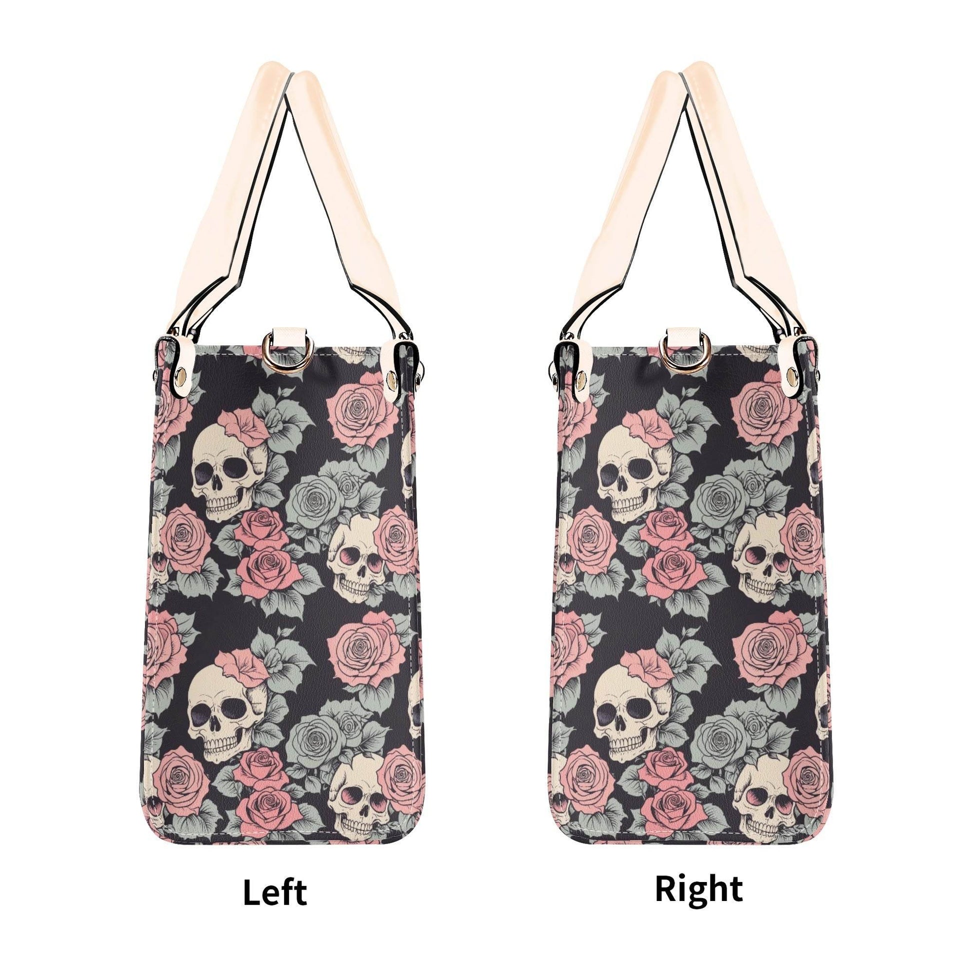 Skull and Pink Rose Luxury Women's Leather Handbag - DeRose Seasonal