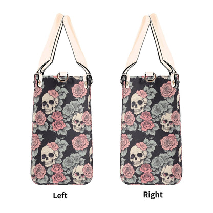 Skull and Pink Rose Luxury Women's Leather Handbag - DeRose Seasonal