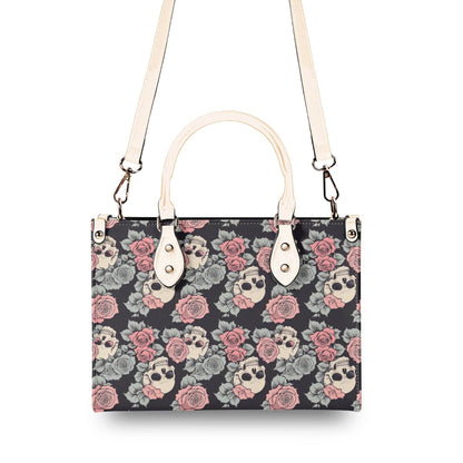Skull and Pink Rose Luxury Women's Leather Handbag - DeRose Seasonal