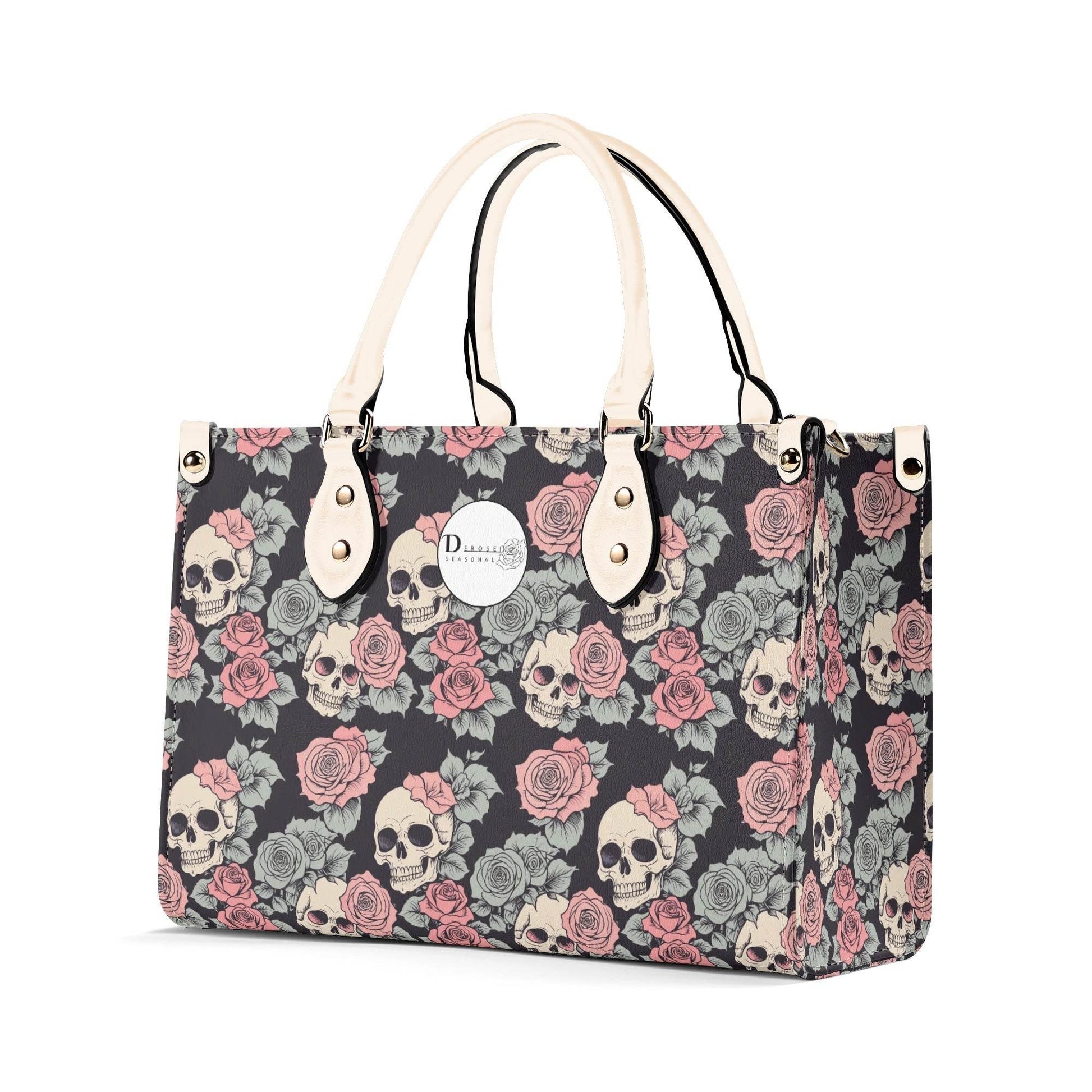 Skull and Pink Rose Luxury Women's Leather Handbag - DeRose Seasonal