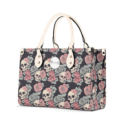Skull and Pink Rose Luxury Women's Leather Handbag - DeRose Seasonal