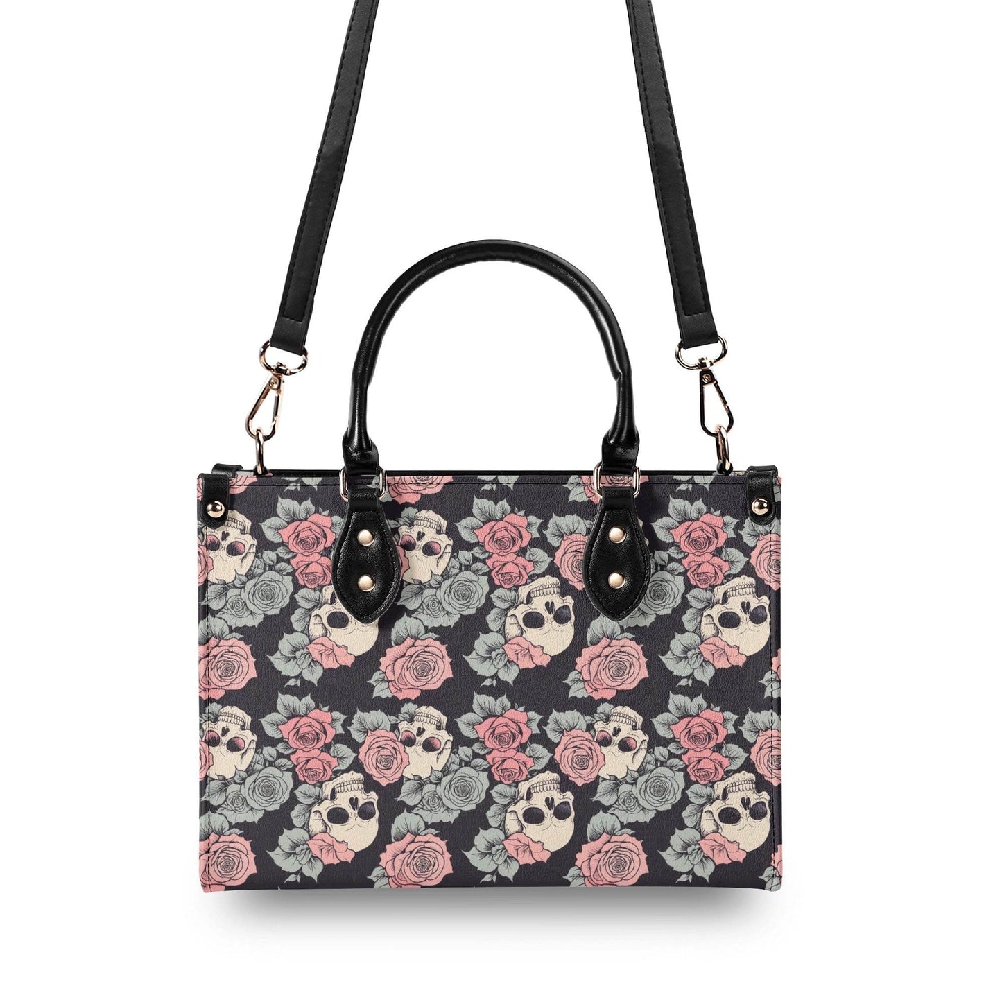 Skull and Pink Rose Luxury Women's Leather Handbag - DeRose Seasonal