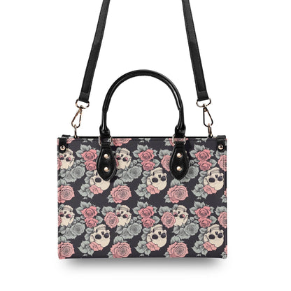 Skull and Pink Rose Luxury Women's Leather Handbag - DeRose Seasonal