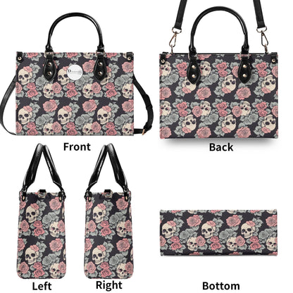 Skull and Pink Rose Luxury Women's Leather Handbag - DeRose Seasonal