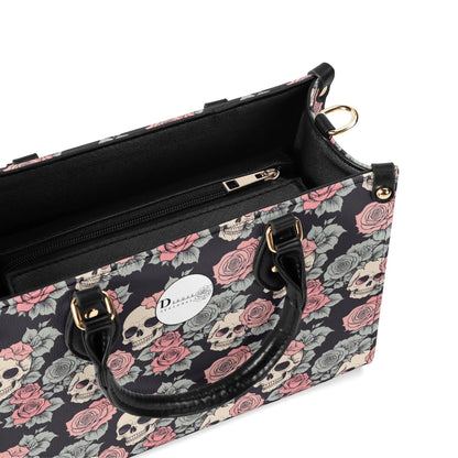 Skull and Pink Rose Luxury Women's Leather Handbag - DeRose Seasonal