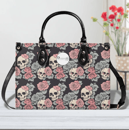 Skull and Pink Rose Luxury Women's Leather Handbag - DeRose Seasonal
