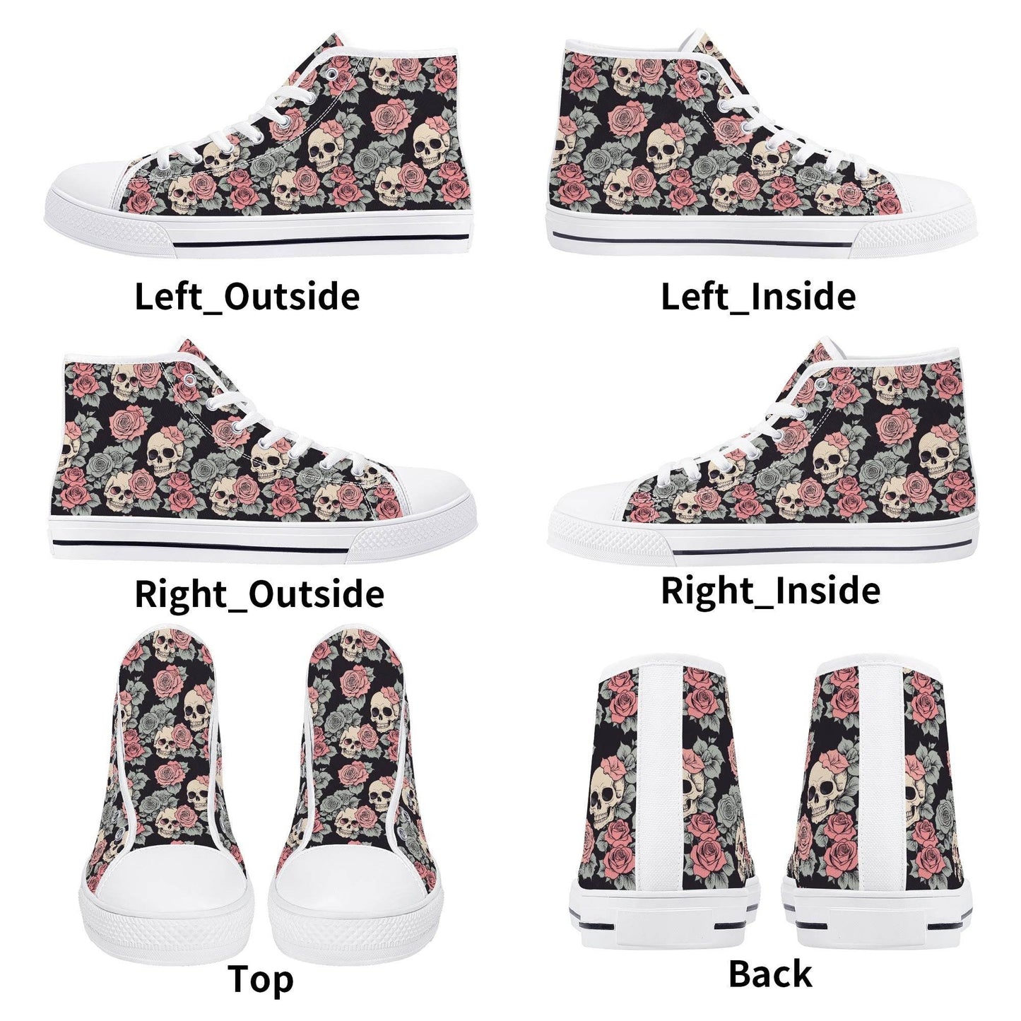 Skull and Pink Rose Men's High Top Canvas Shoes - DeRose Seasonal