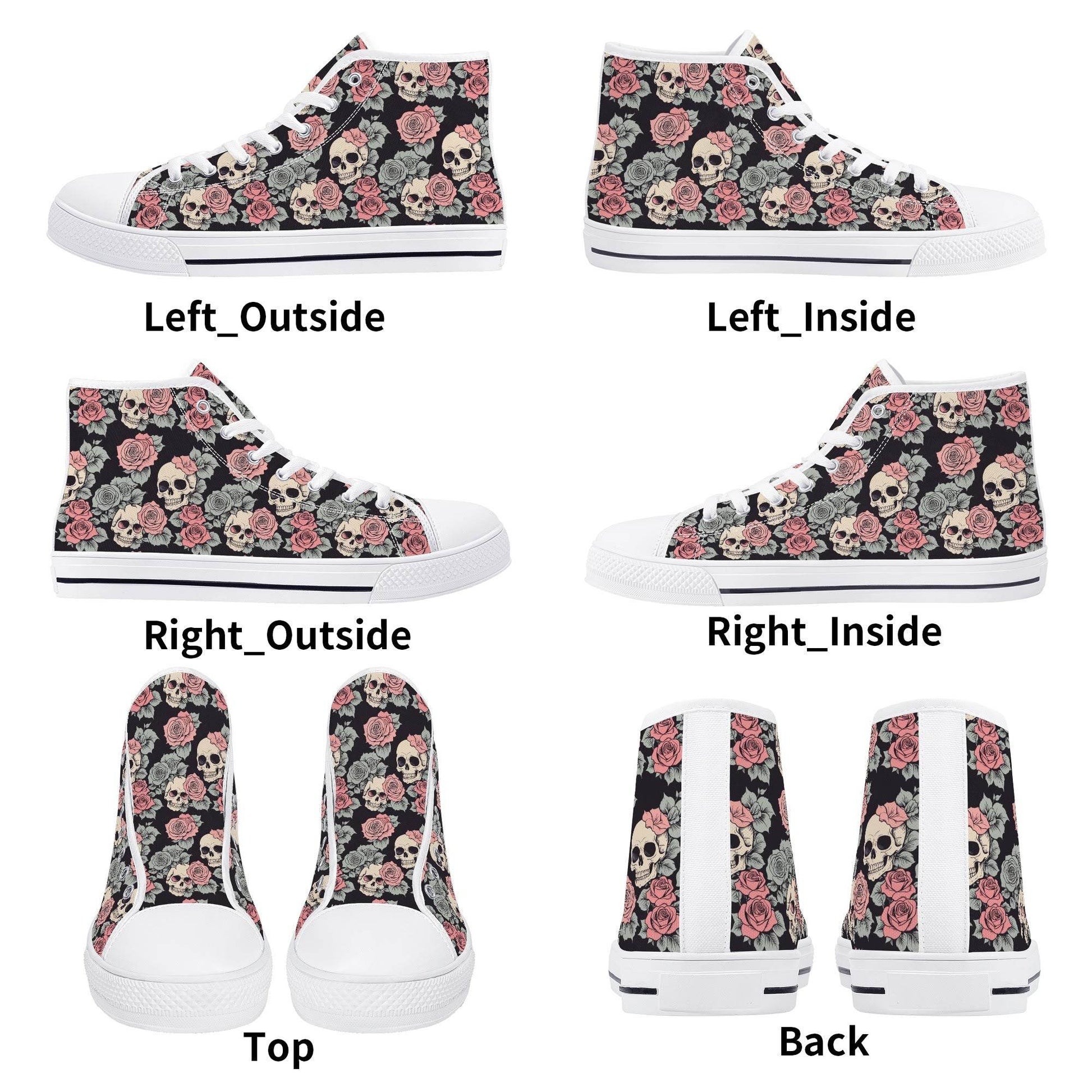 Skull and Pink Rose Men's High Top Canvas Shoes - DeRose Seasonal