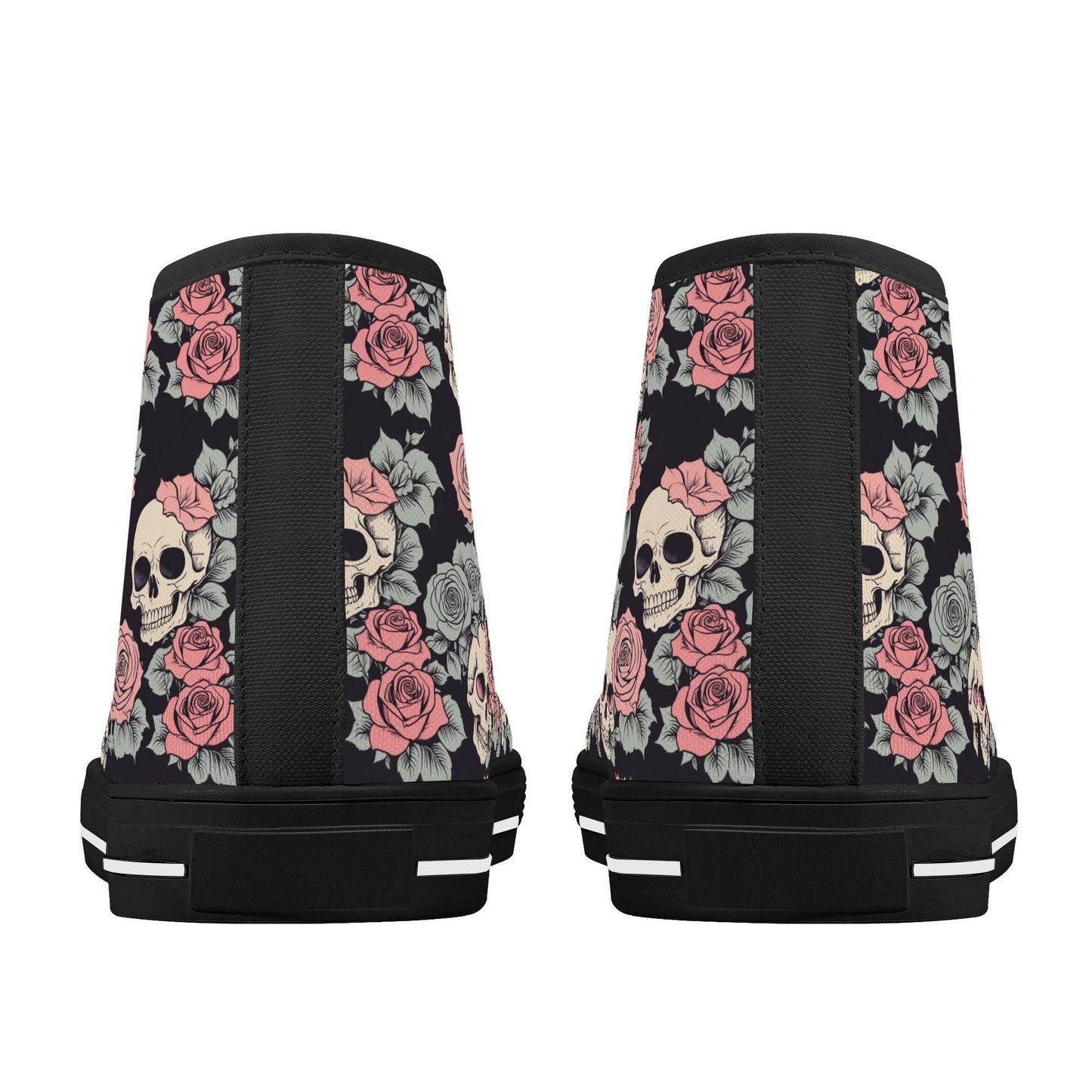 Skull and Pink Rose Men's High Top Canvas Shoes - DeRose Seasonal