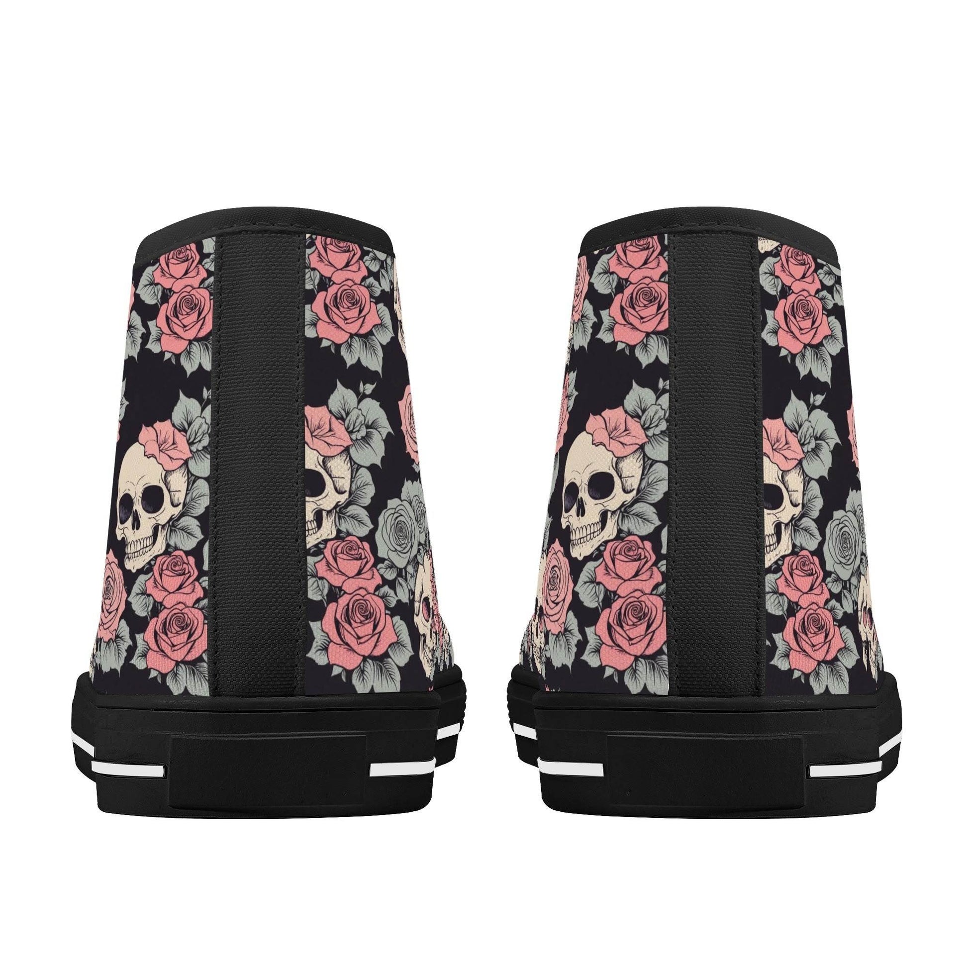 Skull and Pink Rose Men's High Top Canvas Shoes - DeRose Seasonal