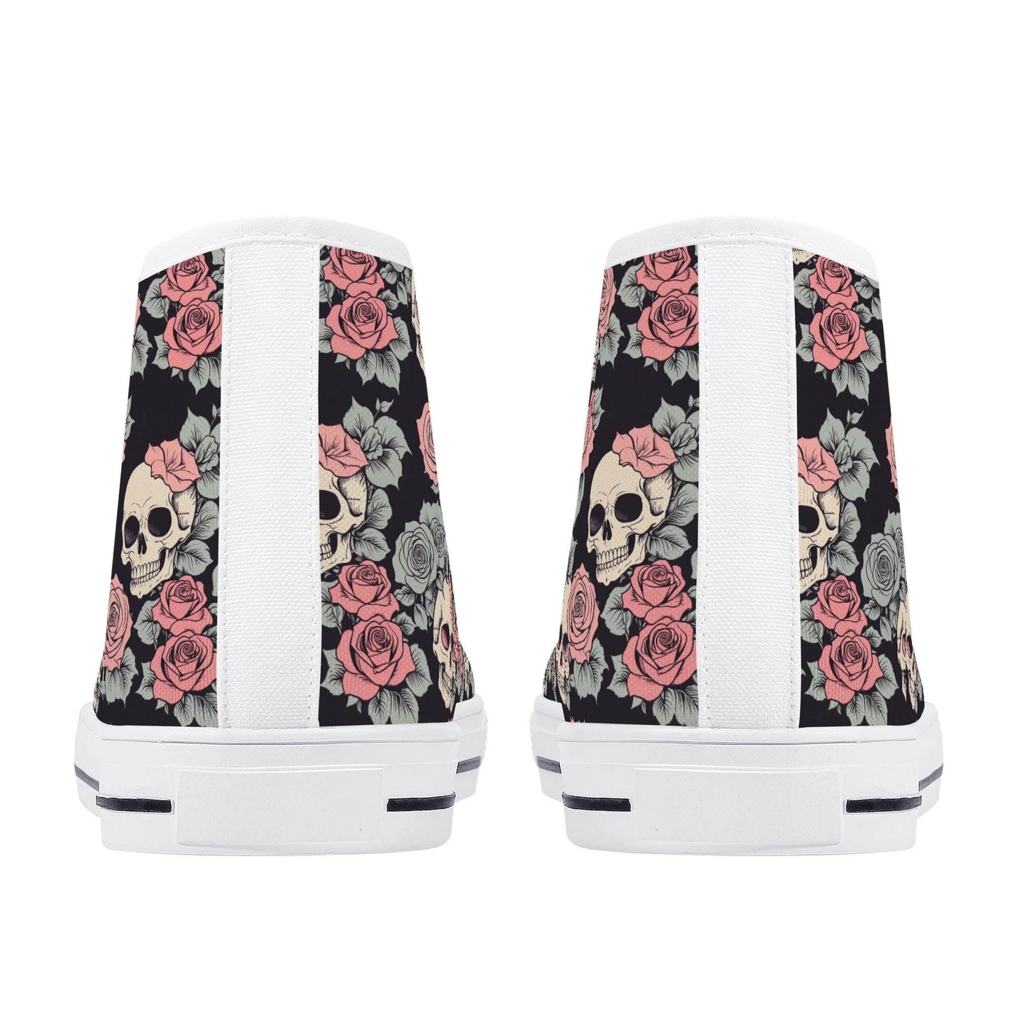 Skull and Pink Rose Men's High Top Canvas Shoes - DeRose Seasonal