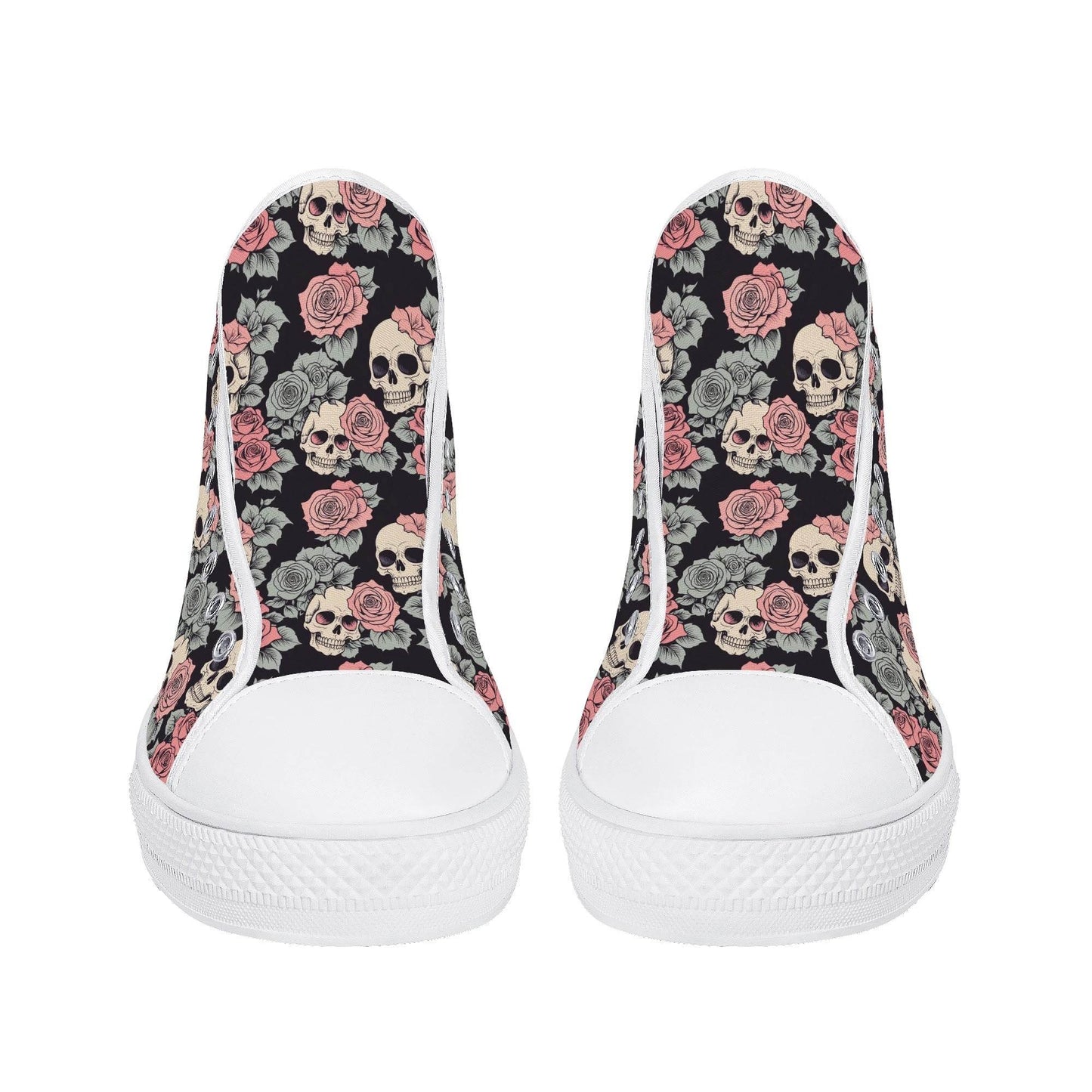 Skull and Pink Rose Men's High Top Canvas Shoes - DeRose Seasonal