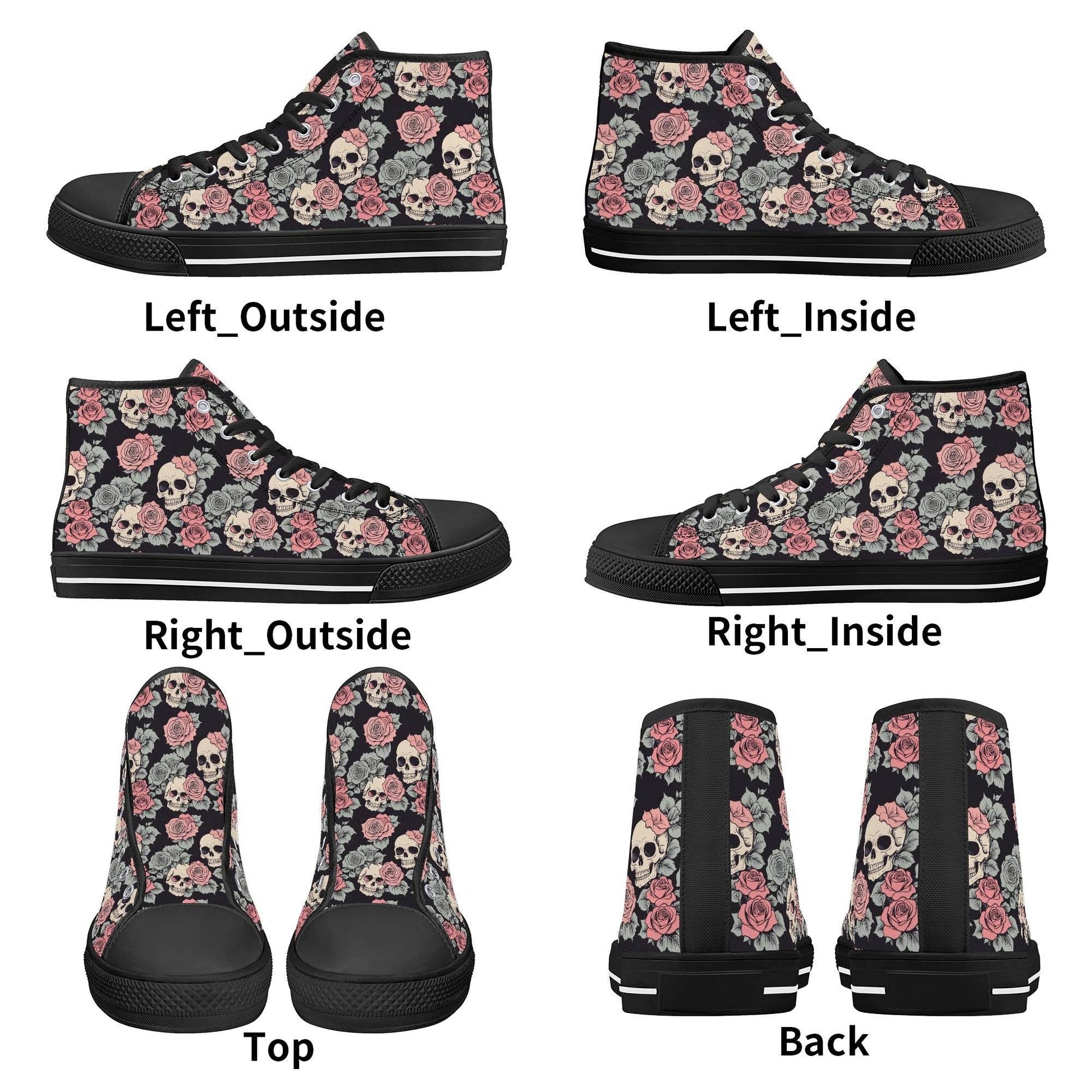 Skull and Pink Rose Men's High Top Canvas Shoes - DeRose Seasonal