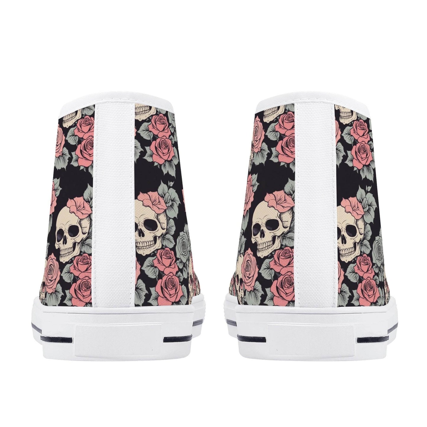 Skull and Pink Rose Women's High Top Canvas Shoes - DeRose Seasonal