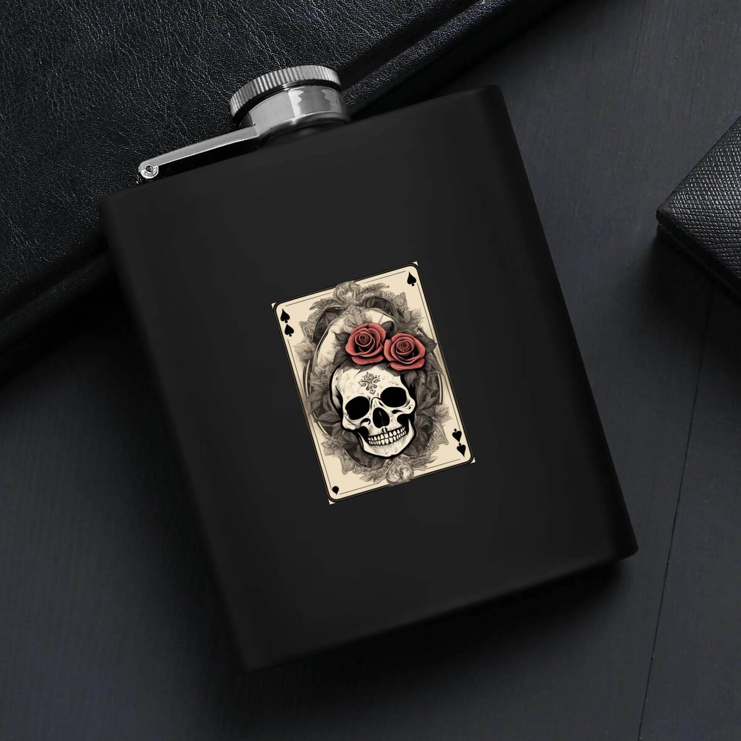 Skull of Spades Flask Set 7oz Black Stainless Steel with A Gift Box - DeRose Seasonal
