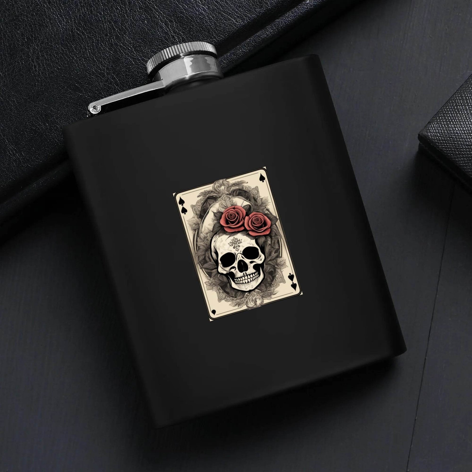 Skull of Spades Flask Set 7oz Black Stainless Steel with A Gift Box - DeRose Seasonal