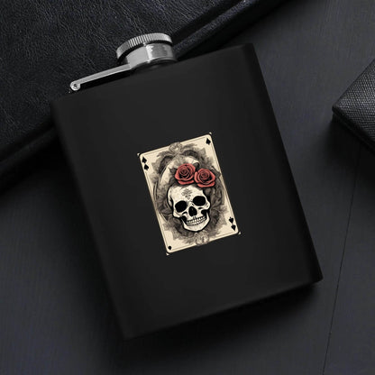 Skull of Spades Flask Set 7oz Black Stainless Steel with A Gift Box - DeRose Seasonal