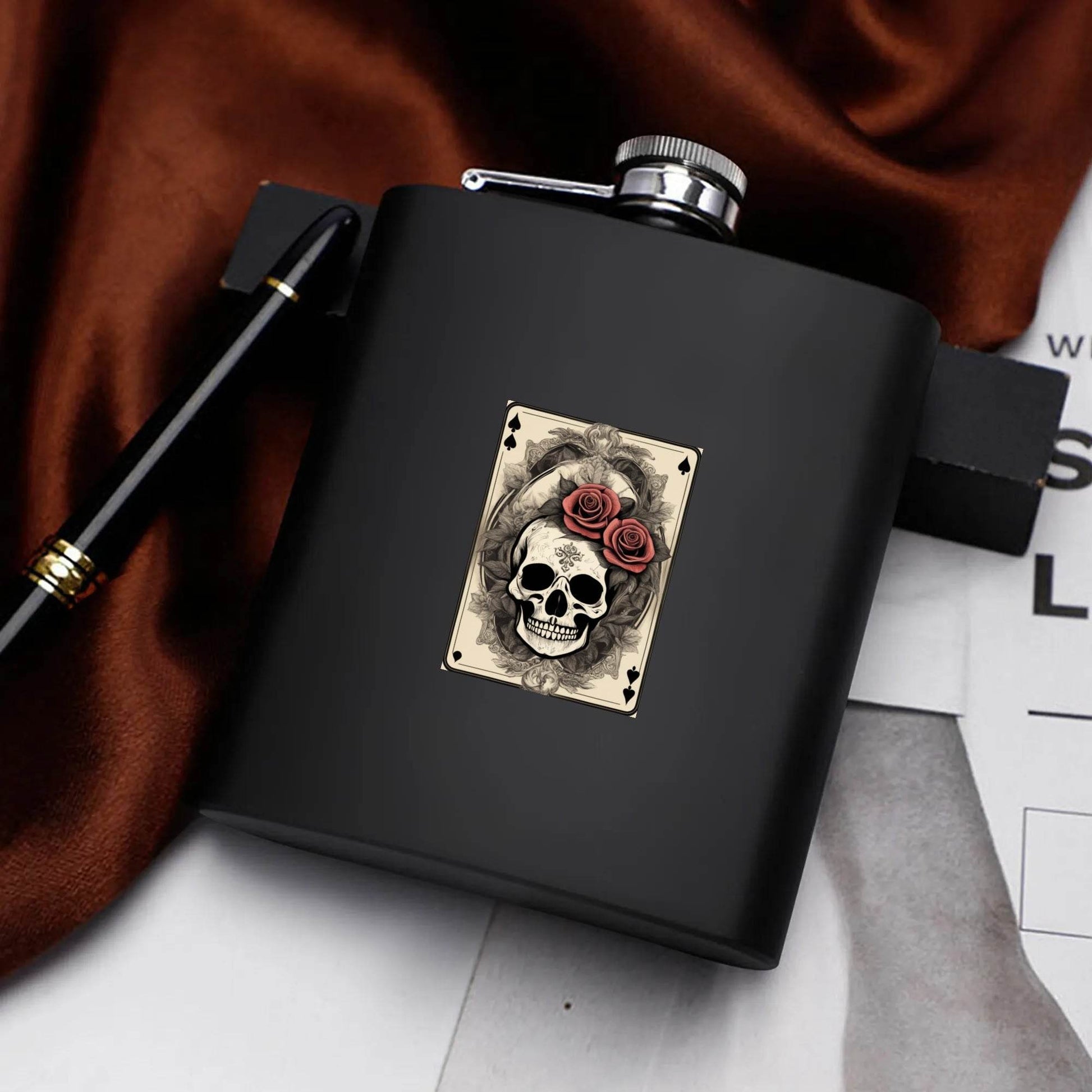 Skull of Spades Flask Set 7oz Black Stainless Steel with A Gift Box - DeRose Seasonal
