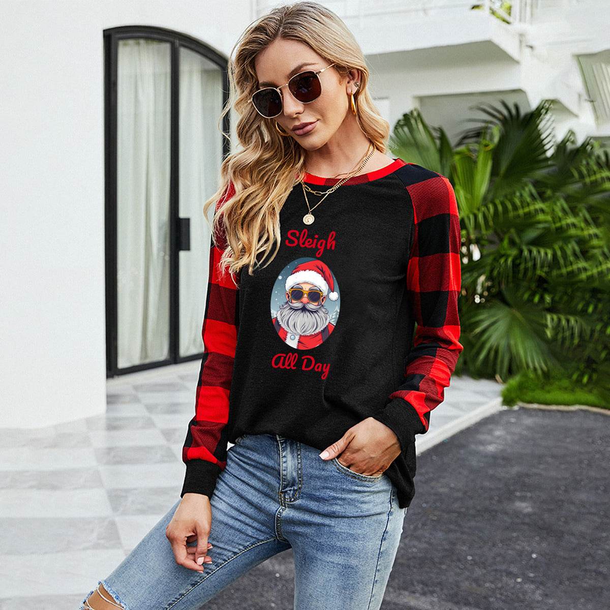 Sleigh Dall Day Women's Crew Neck Flannel Long Sleeve shirt - DeRose Seasonal