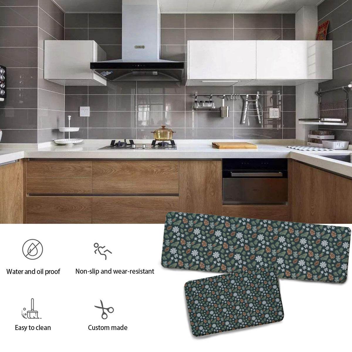 Snowflake Pine 2 Piece L-Multifunction Flannel Kitchen Mat - DeRose Seasonal