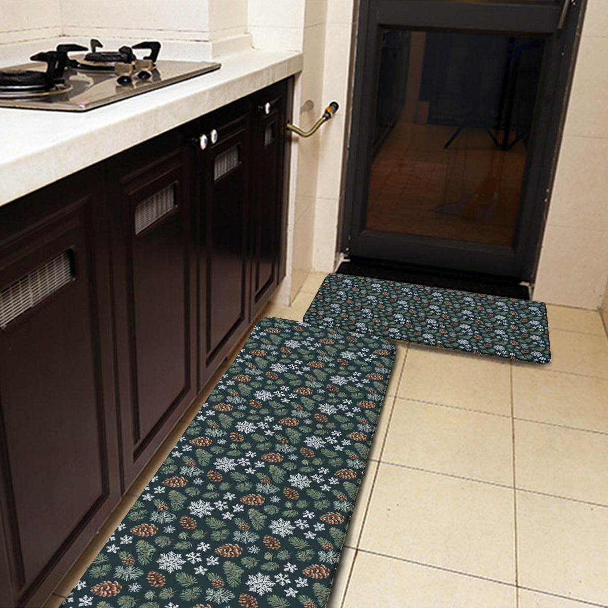 Snowflake Pine 2 Piece L-Multifunction Flannel Kitchen Mat - DeRose Seasonal
