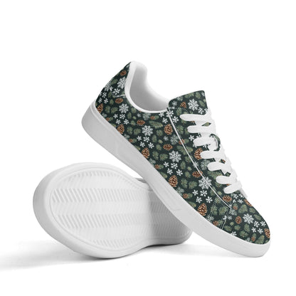 Snowflake Pine Adult Lightweight Brand Low Top Leather Shoes - DeRose Seasonal