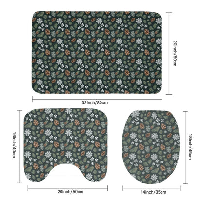 Snowflake Pine Bathroom Four-Piece Set(Shower Curtain + Toilet Cover Mat + Toilet Foot Mat + Floor Mat)| Polyester - DeRose Seasonal