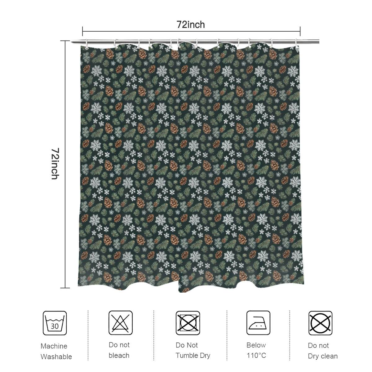 Snowflake Pine Bathroom Four-Piece Set(Shower Curtain + Toilet Cover Mat + Toilet Foot Mat + Floor Mat)| Polyester - DeRose Seasonal