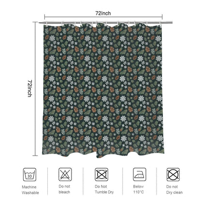 Snowflake Pine Bathroom Four-Piece Set(Shower Curtain + Toilet Cover Mat + Toilet Foot Mat + Floor Mat)| Polyester - DeRose Seasonal