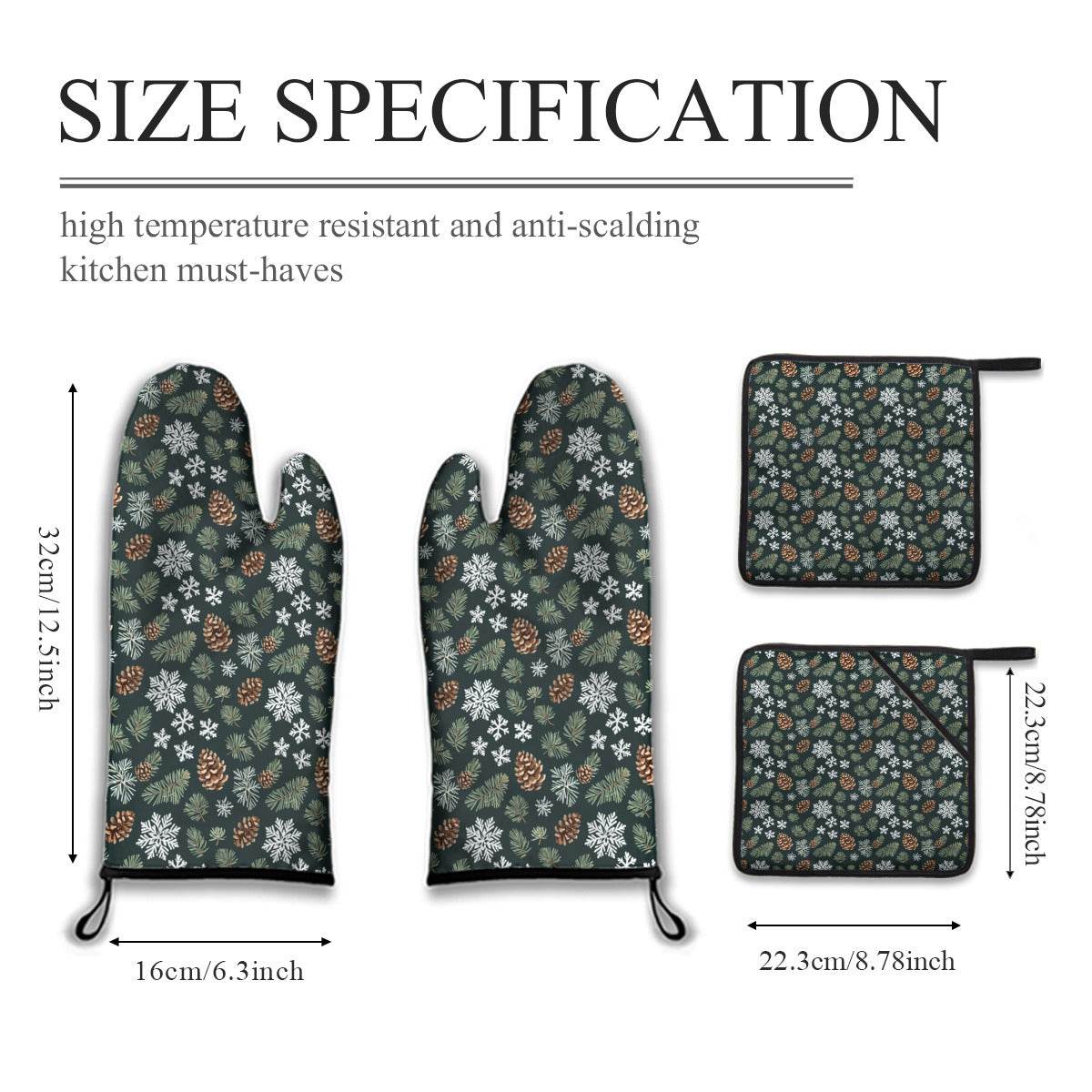Snowflake Pine Kitchen Mittens (set of 4) - DeRose Seasonal