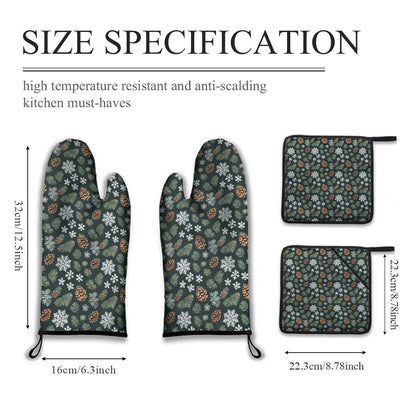 Snowflake Pine Kitchen Mittens (set of 4) - DeRose Seasonal