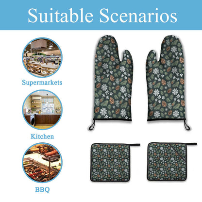 Snowflake Pine Kitchen Mittens (set of 4) - DeRose Seasonal