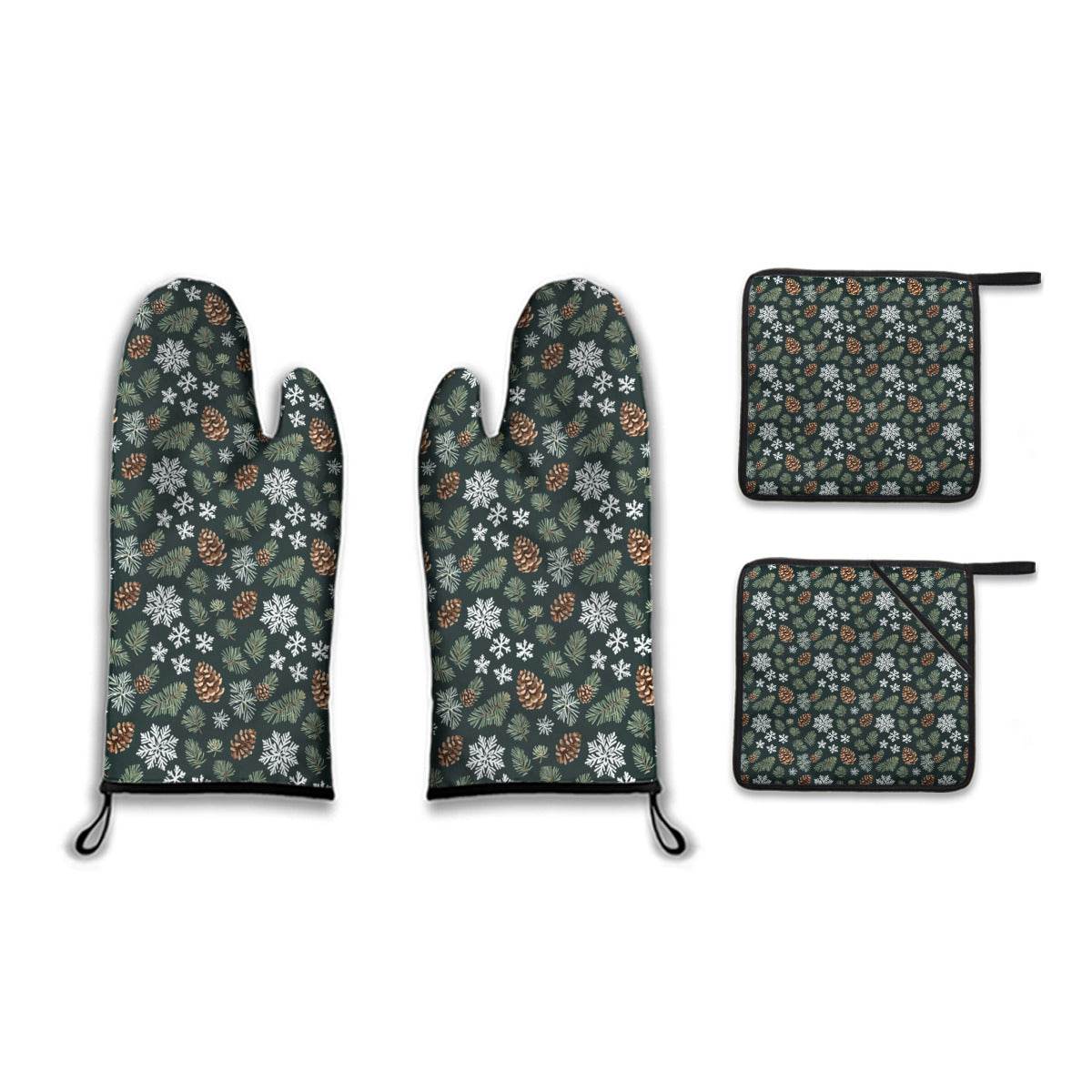 Snowflake Pine Kitchen Mittens (set of 4) - DeRose Seasonal