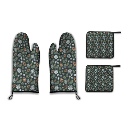 Snowflake Pine Kitchen Mittens (set of 4) - DeRose Seasonal