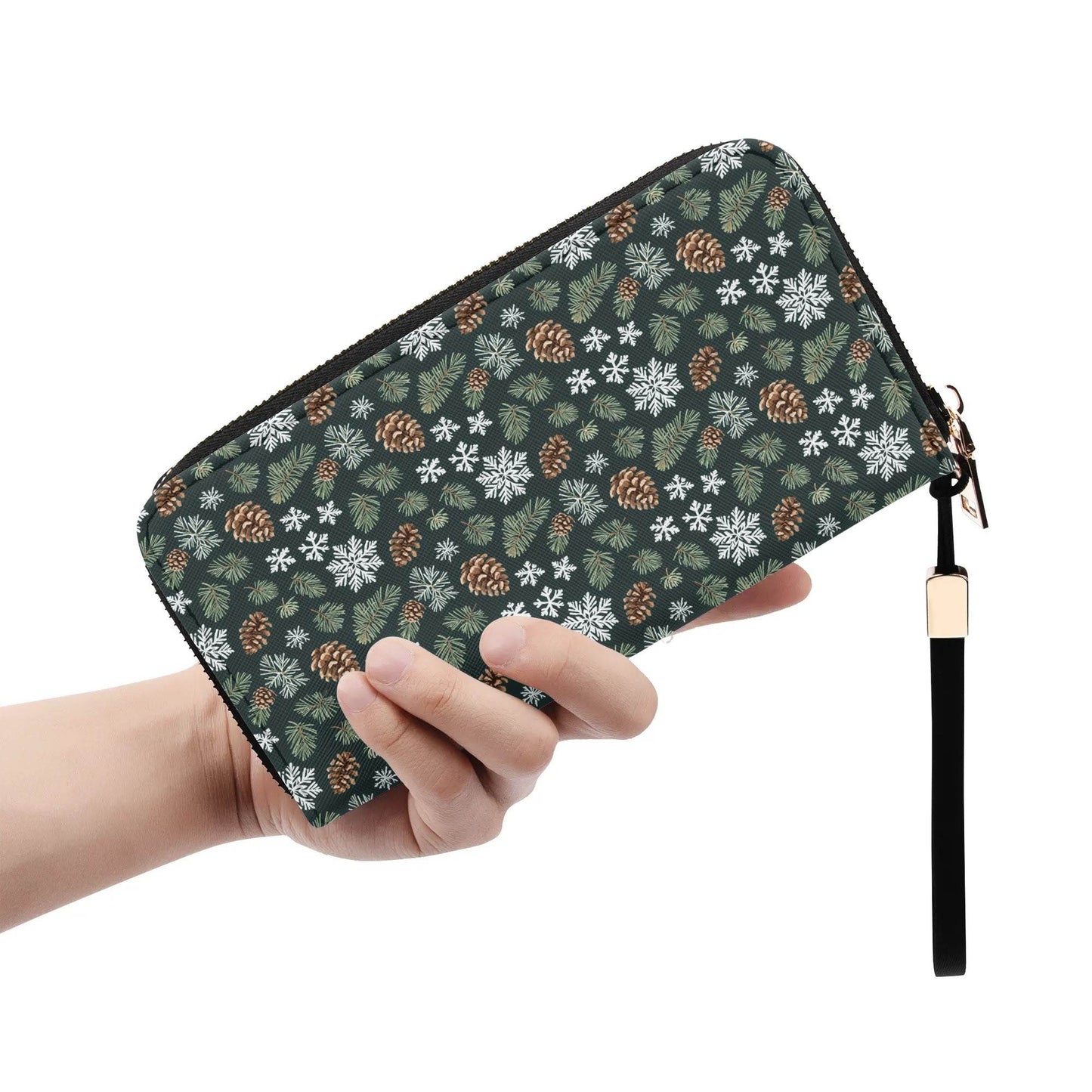 Snowflake Pine Leather Zipper Women's Wristlet Wallet - DeRose Seasonal