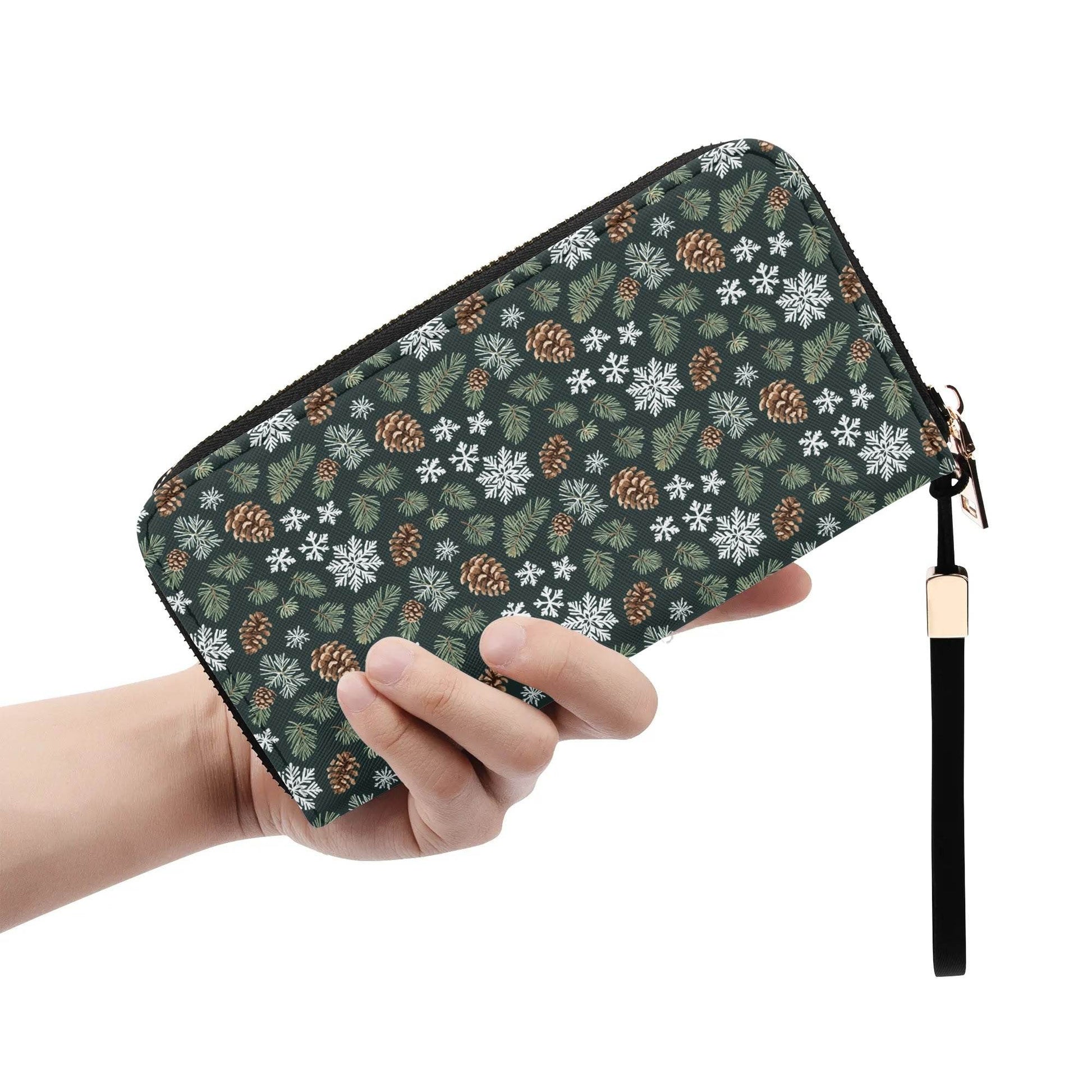Snowflake Pine Leather Zipper Women's Wristlet Wallet - DeRose Seasonal