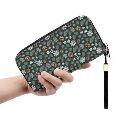 Snowflake Pine Leather Zipper Women's Wristlet Wallet - DeRose Seasonal